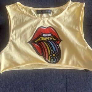 Yellow Graphic Crop Top